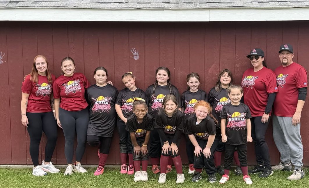 Scotia Sparks softball team and coaches in custom team shirts